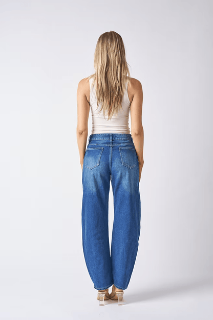 Barrel Leg Jeans | Mid Blue Wash